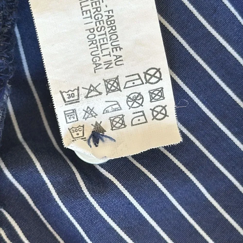 Zara Blue & White Striped Button Down Shirt Dress Side Pockets EUC Size S